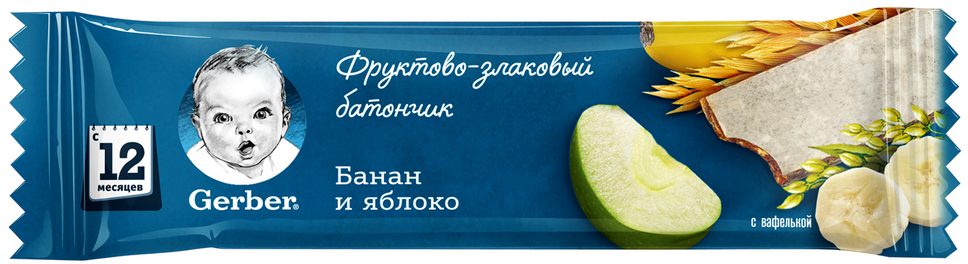 Батончик Gerber Фруктово-злаковый яблоко-банан 25 г