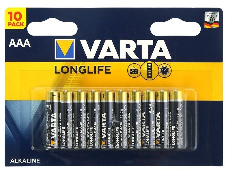 Батарейка VARTA LONGLIFE AAA мизинчиковая LR03 1,5 В (10 шт.)