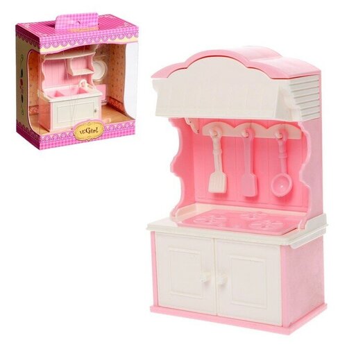 фото Набор мебели для кукол кнр "уют-5" кухня розовая, с приборами (vc016)