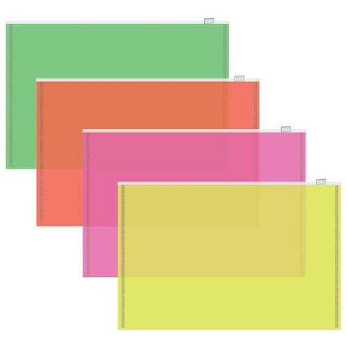 Папка-конверт на молнии Attache Neon А4 150мкм 8шт/уп оранж, жлт, салат, розов папка конверт на молнии attache neon а5 150мкм 8шт уп оранж жлт салат розов