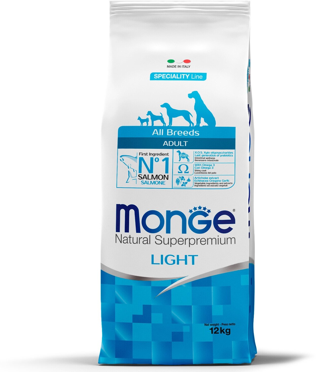 Monge Dog Speciality Light низкокалорийный корм для взрослых собак всех пород Рыба, 12 кг.