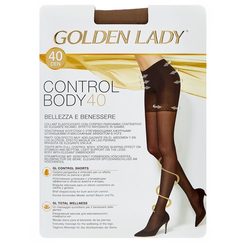 фото Колготки golden lady control body, 40 den, с ластовицей, утягивающие, с шортиками, размер 4, бежевый, коричневый