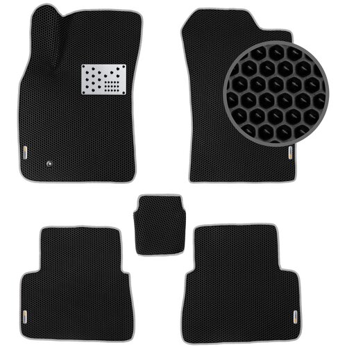 Комплект EVA ковриков автомобильных для Chevrolet Lacetti 1 2004-2013 с алюминиевым подпятником и логотипами, черные с серой окантовкой (Шевроле Лачетти)