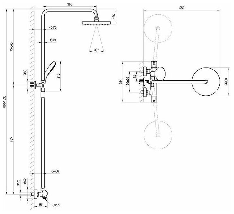 Termo 100 TE 091.00/150 X070058 Смеситель для душа (1/2", двухзахватный, термостат, картридж) Ravak - фото №4