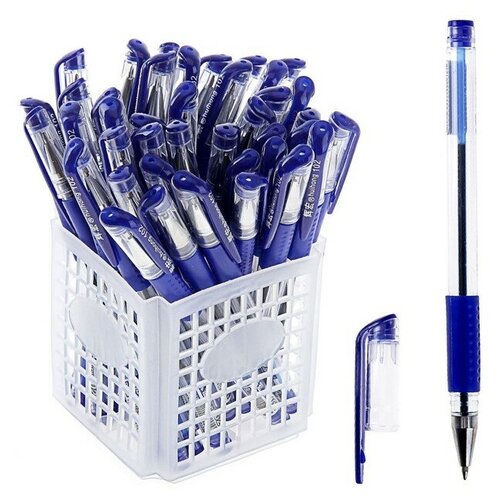 Ручка шариковая 0.5 мм, стержень синий, с резиновым держателем (штрихкод на штуке) (48шт.) ручка шариковая 0 5 мм стержень синий с резиновым держателем штрихкод на штуке