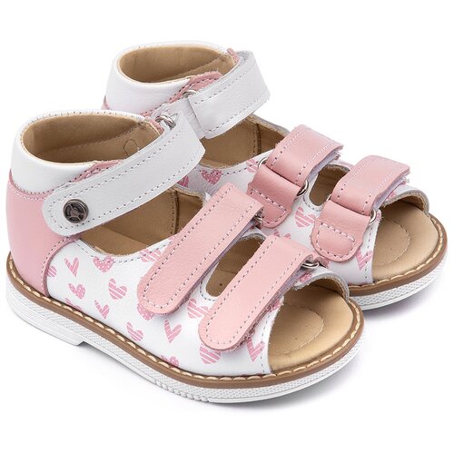 фото Сандалии детские 26036 р22кожа, фиалка розовый/сердечки tapiboo