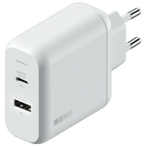 Сетевое Power Delivery ЗУ 42Вт(USB-C(PD) + USB A)белого цвета + кабель TYPE-C-MFI 15м т-серый