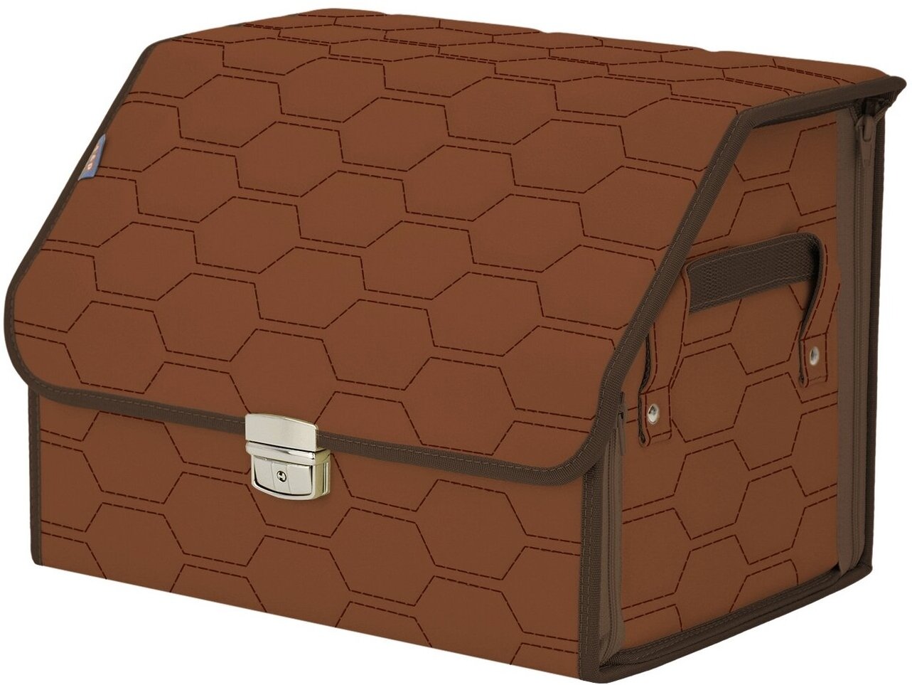 Органайзер-саквояж в багажник "Союз Премиум" (размер M). Цвет: светло-коричневый с коричневой прострочкой Соты.