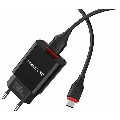 Сетевое зарядное устройство Borofone BA20A с кабелем Micro-USB, чёрное сетевое з у borofone ba20a 1usb 2 1a с кабелем microusb черный