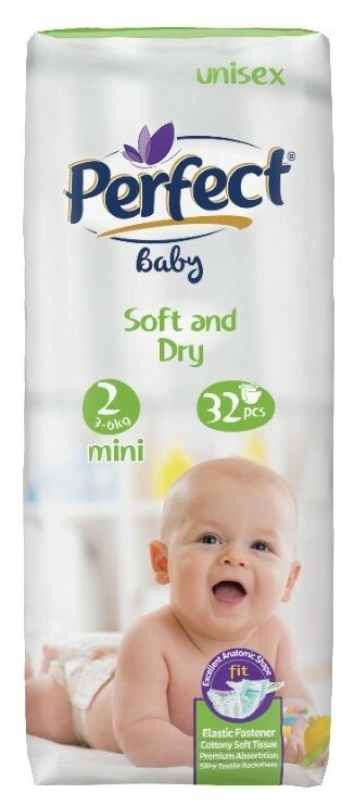 Памперсы/подгузники детские/для малышей Perfect Baby Mini 3-6кг, 2 размер, 32 шт.