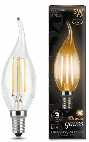 Светодиодная лампа Gauss LED Filament Candle tailed E14 5W 2700K