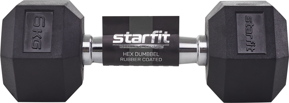 Гантель гексагональная STARFIT DB-301 6 кг, обрезиненная, черный