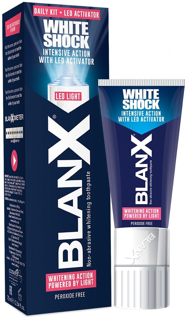 Зубная паста BLANX отбеливающая Вайт шок со светдиодным активатором 50мл