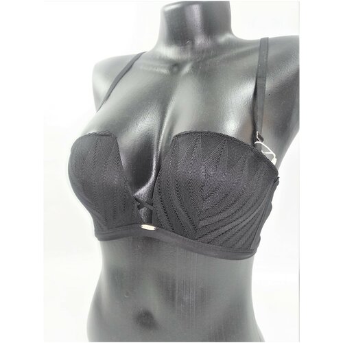 Бюстгальтер балконет  Weiyesi, кружевной, чашка с пуш-ап, формованная, без косточек, бретели съемные, регулируемые, размер 75B, черный