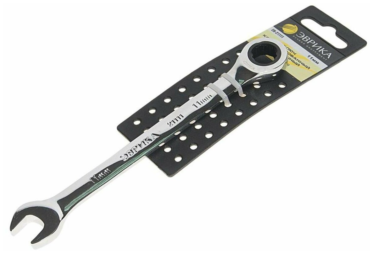 Ключ комбинированный 11х11мм трещоточный с держателем эврика