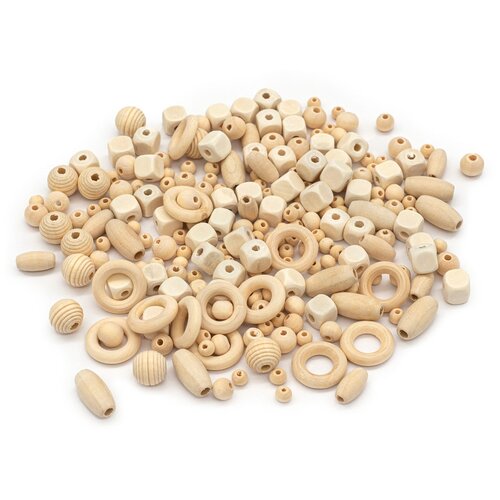 фото Набор деревянных неокрашенных бусин микс, 6-20 мм, 138 (+/- 6) шт, astra&craft astra & craft
