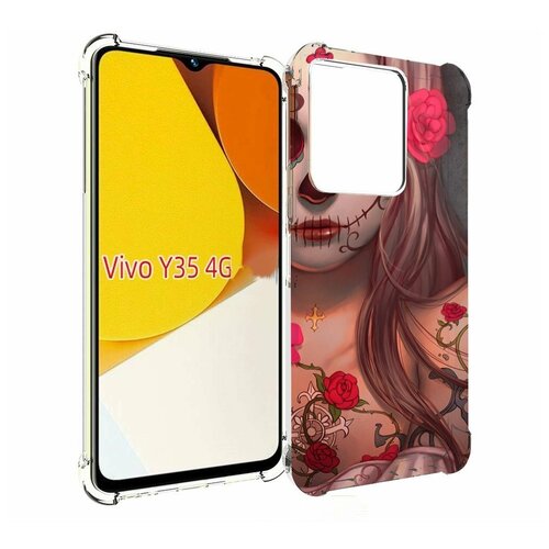 Чехол MyPads девочка в рисунках для Vivo Y35 4G 2022 / Vivo Y22 задняя-панель-накладка-бампер