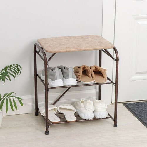 Подставка для обуви с сиденьем 3 яруса 4532485 см замша цвет медный антик 2330₽