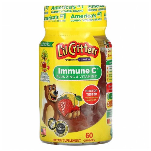 L'il Critters, Immune C, витамин С с цинком и витамином D, 60 жевательных таблеток.