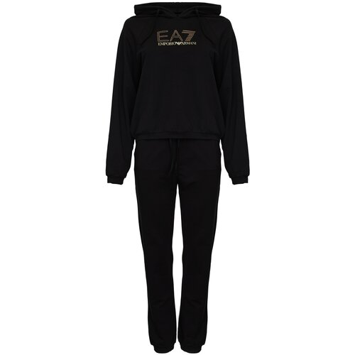 фото Костюм ea7, толстовка и джоггеры, силуэт прямой, капюшон, карманы, размер m, черный