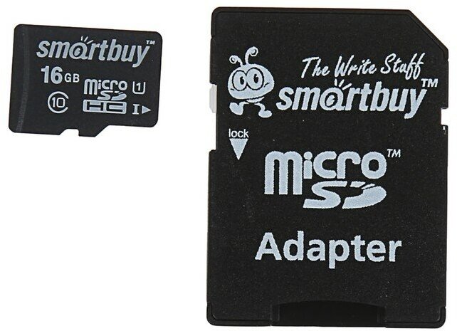 Карта памяти Smartbuy microSD, 16 Гб, SDHC, класс 10, с адаптером SD