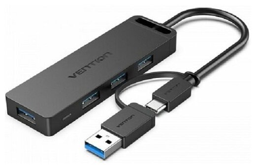 Vention CHTBB Концентратор Vention OTG USB-C+USB 3.0 / 4xUSB 3.0 порта Черный - 0.15м. CHTBB