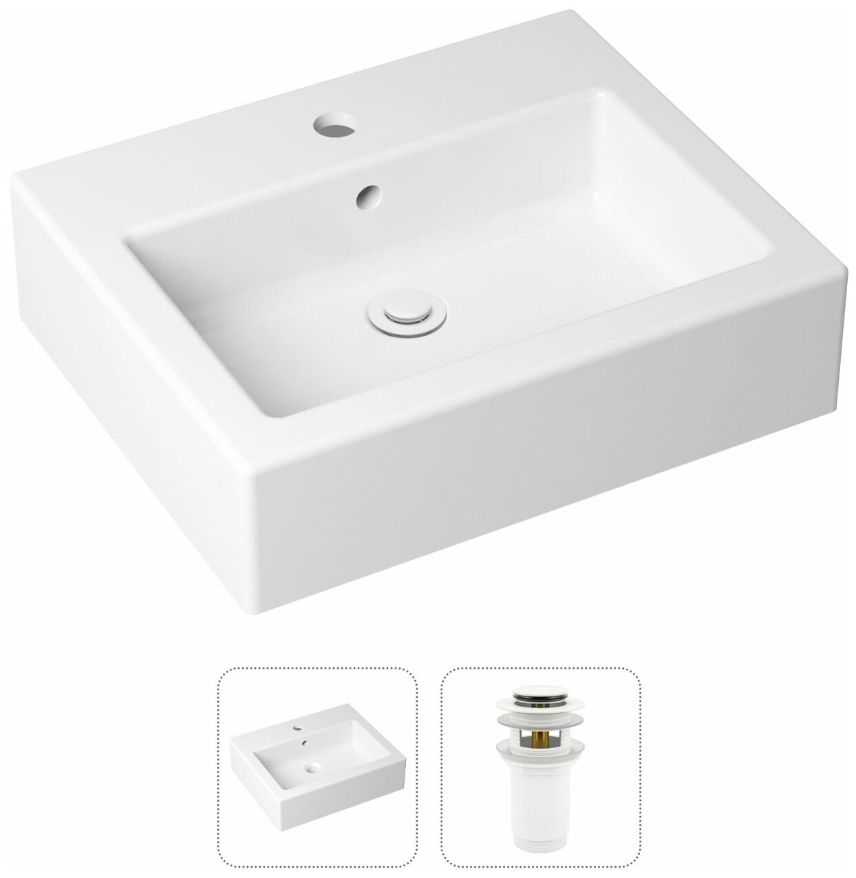 Накладная раковина в ванную Lavinia Boho Bathroom Sink 21520916 в комплекте 2 в 1: умывальник белый, донный клапан в цвете матовый белый