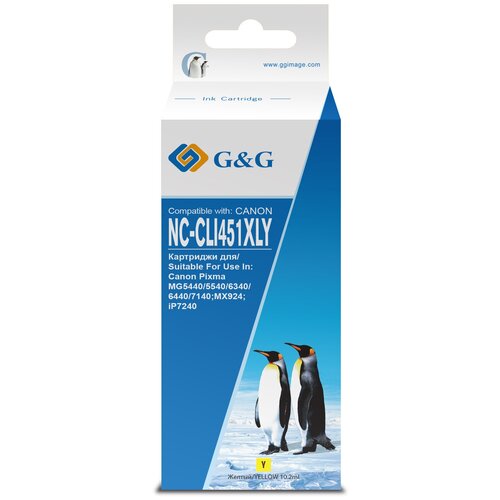 Картридж G&G NC-CLI451XLY, 300 стр, желтый картридж ds 83 y c4943a желтый