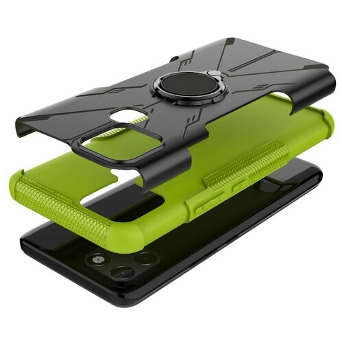 Чехол Armor Shockproof Ring Holder для Infinix Smart 6 (черный + зеленый)