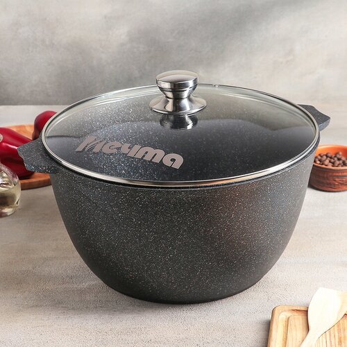 Кастрюля Гранит Star 10 л d 32 см h18 см стеклянная крышка литые ручки антипригарное покрытие цвет чёрный 7224₽