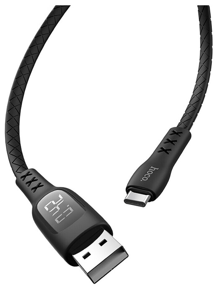 Кабель USB - Type-C HOCO S6 Sentinel, 1.2м, круглый, 2.4A, силикон, дисплей, цвет: чёрный