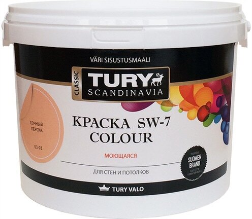 Краска акриловая tury sw-7 colour для стен и потолков моющаяся 2,4кг сочный персик, арт. крвдsw72,4сп
