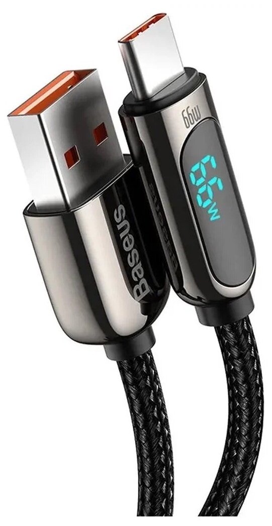 Кабель интерфейсный Baseus USB Type-A 2.0 (m) - USB Type-C (m), Fast Charging, 66W, 1 м, черный - фото №3