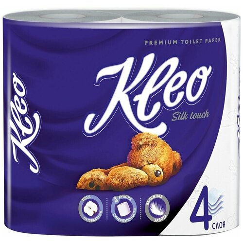 Бумага туалетная Kleo Silk Touch Premium 4 рулона 4 слоя х2шт туалетная бумага kleo eco 4 рулона 2 слоя х2шт