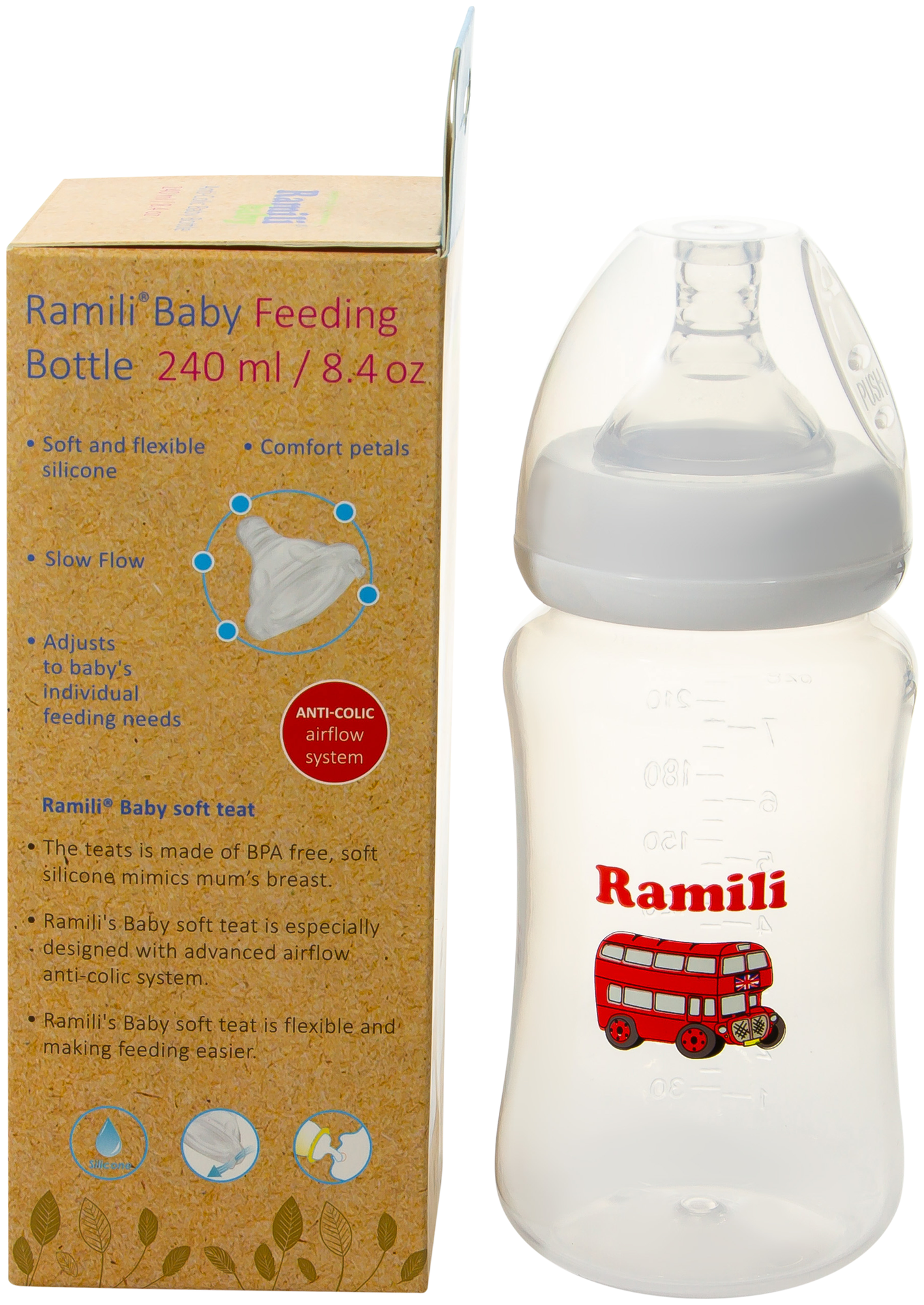Противоколиковая бутылочка Ramili Baby, слабый поток, 240мл - фото №5