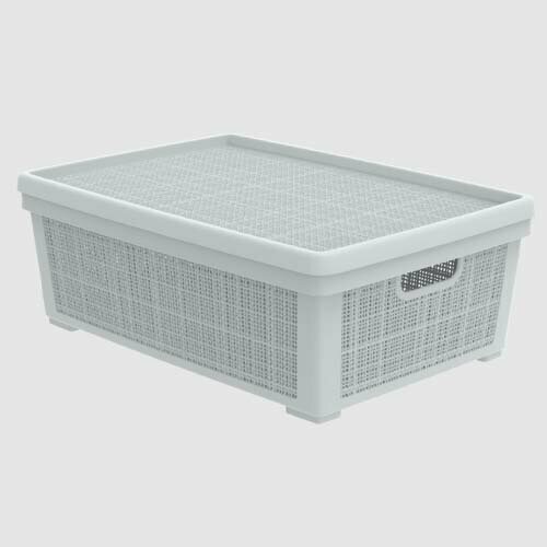 Корзина плетеная для хранения 35л (568×400×203мм)с крышкой Лён (серый)