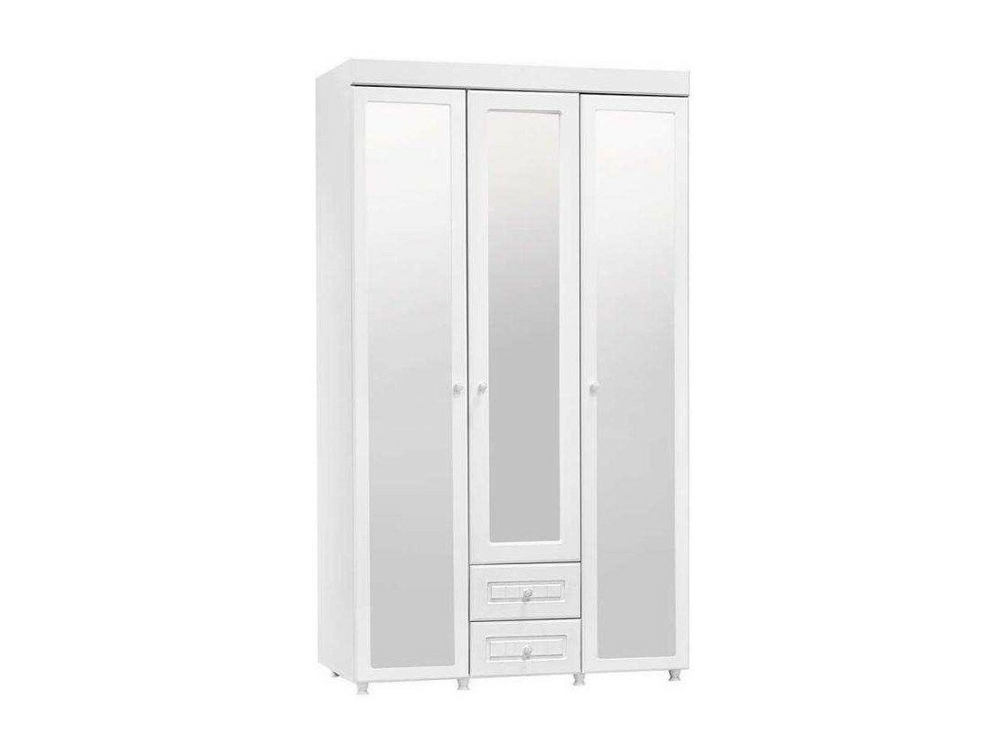 Шкаф 3-х дверный с ящиками и 3-я зеркалами Монако МН-58 белое дерево (Белый)