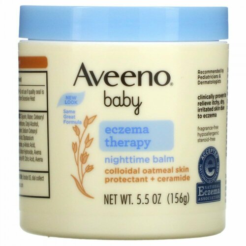 фото Aveeno, ночной бальзам для облегчения симптомов экземы у детей, без отдушки, 156 г (5,5 унции) авино