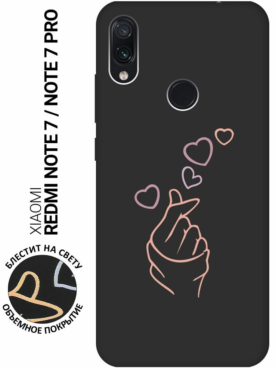 Матовый Soft Touch силиконовый чехол на Xiaomi Redmi Note 7, Note 7 Pro, Сяоми Редми Ноут 7, Ноут 7 Про с 3D принтом "K-Heart" черный