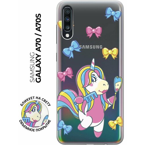 чехол книжка на samsung galaxy a70 a70s самсунг а70 а70с с 3d принтом charming line синий Силиконовый чехол с принтом Lady Unicorn для Samsung Galaxy A70 / A70s / Самсунг А70 / А70с