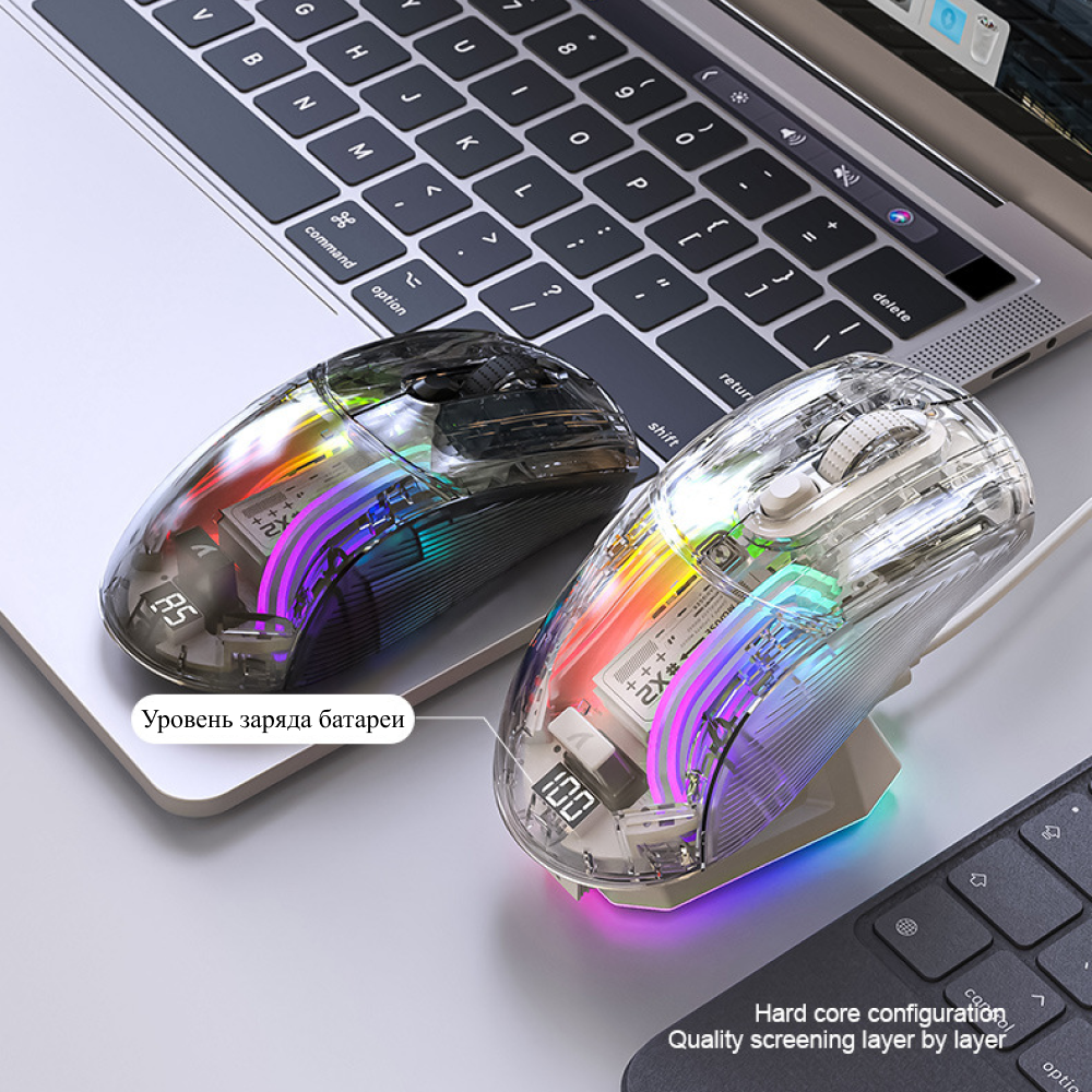 Беспроводная мышь c зарядной станцией прозрачная Attack Shark X2Pro Bluetooth+2.4G+проводная с RGB подсветкой компьютерная мышка для компьютера mice — фото 7