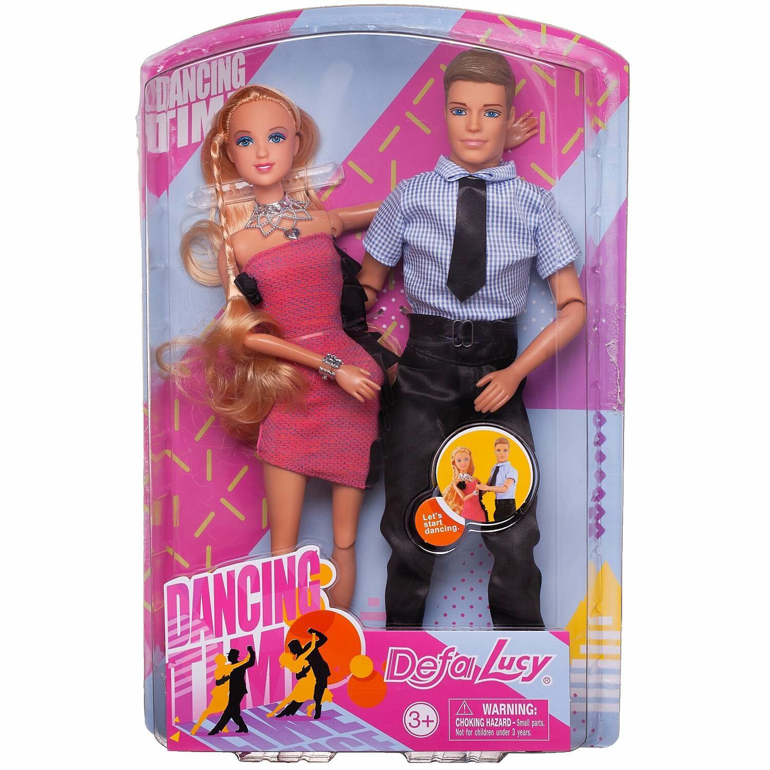 Игровой набор Куклы Defa Lucy&ampKevin Танцевальная пара: девушка в розовом платье и юноша в рубашке в бело-голубую клетку и черных брюках, 29 и 30 см 8386d/розовое