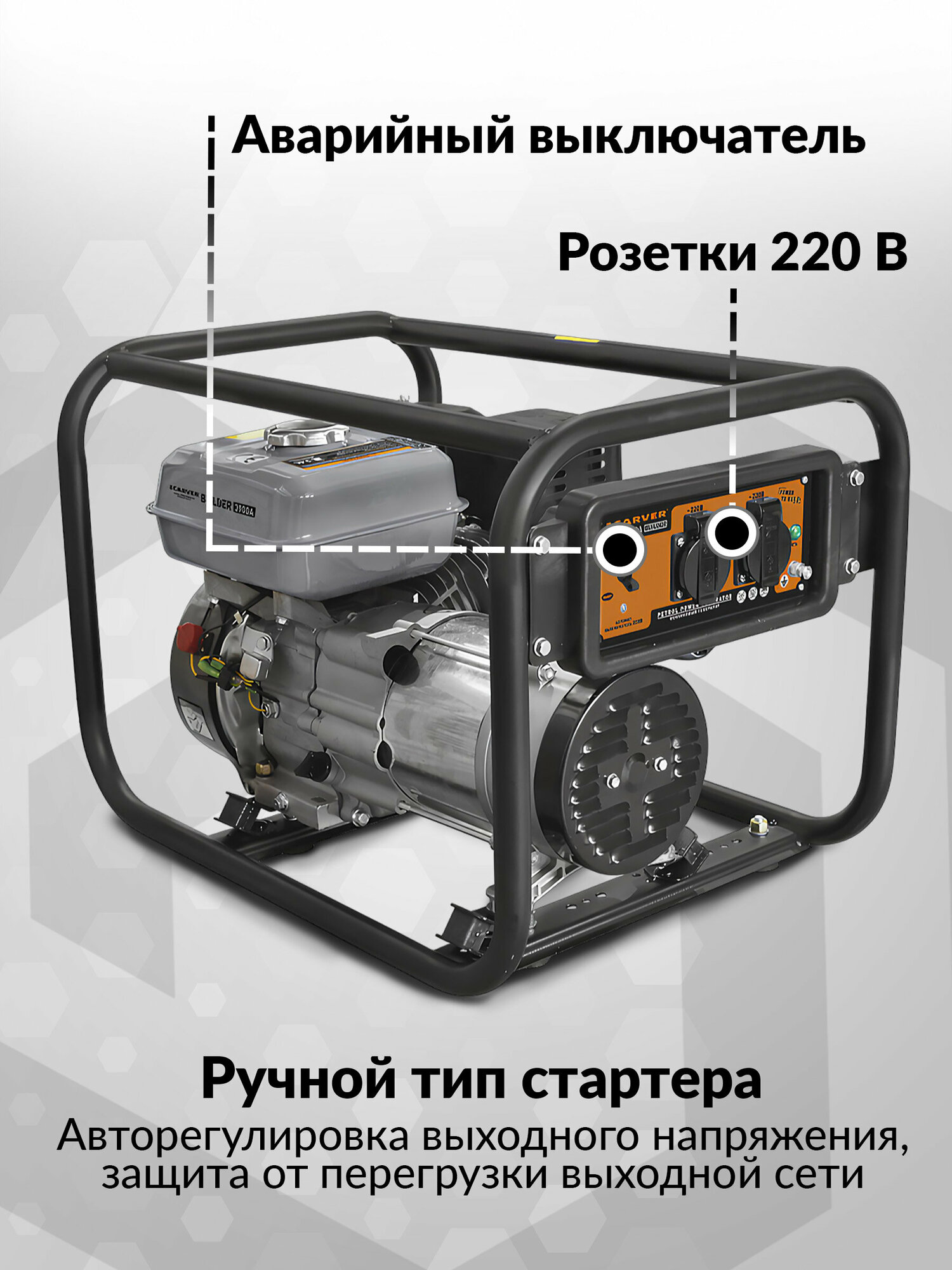 Бензиновый генератор CARVER PPG- 3900А BUILDER, 220/12 В, 3кВт [01.020.00017] - фото №6