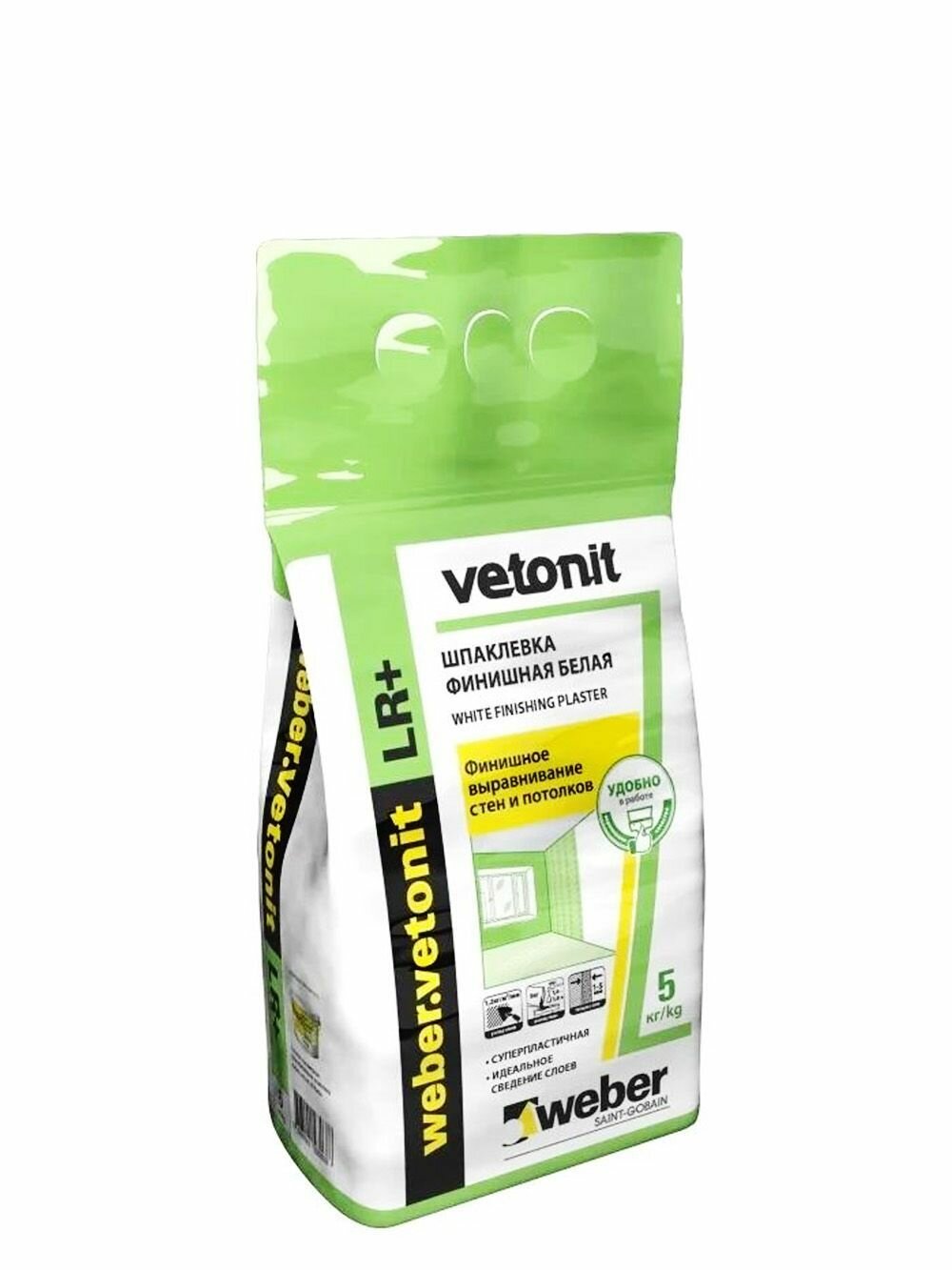 Шпатлевка для внутренних работ полимерная Weber Vetonit LR+ финишная 5 кг