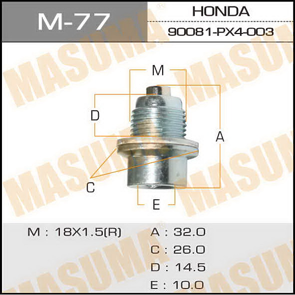 MASUMA M-77 пробка поддона сливная Honda (Хонда) accord. cf3, cf4