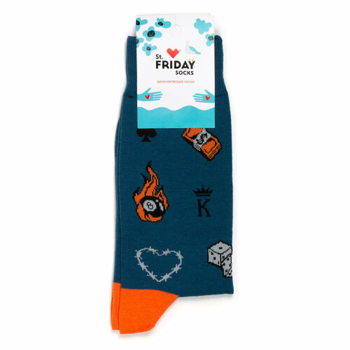 Носки St. Friday Мужские носки с надписями и рисунками St.Friday Socks, размер 42-46, синий, оранжевый