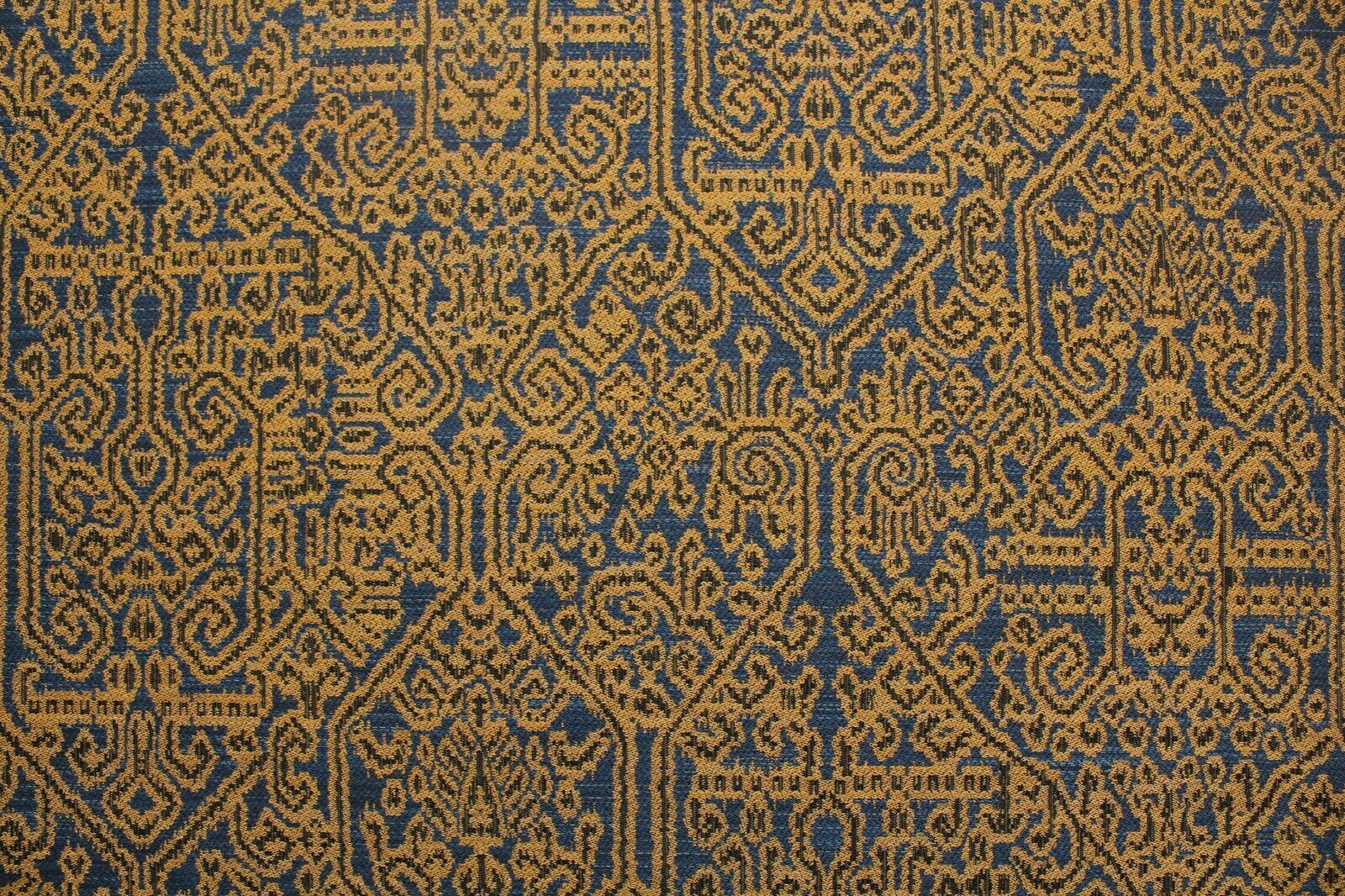 Ткань Шерсть жаккард Etro горчично-синий с вензельным узором, ш150см, 0,5 м