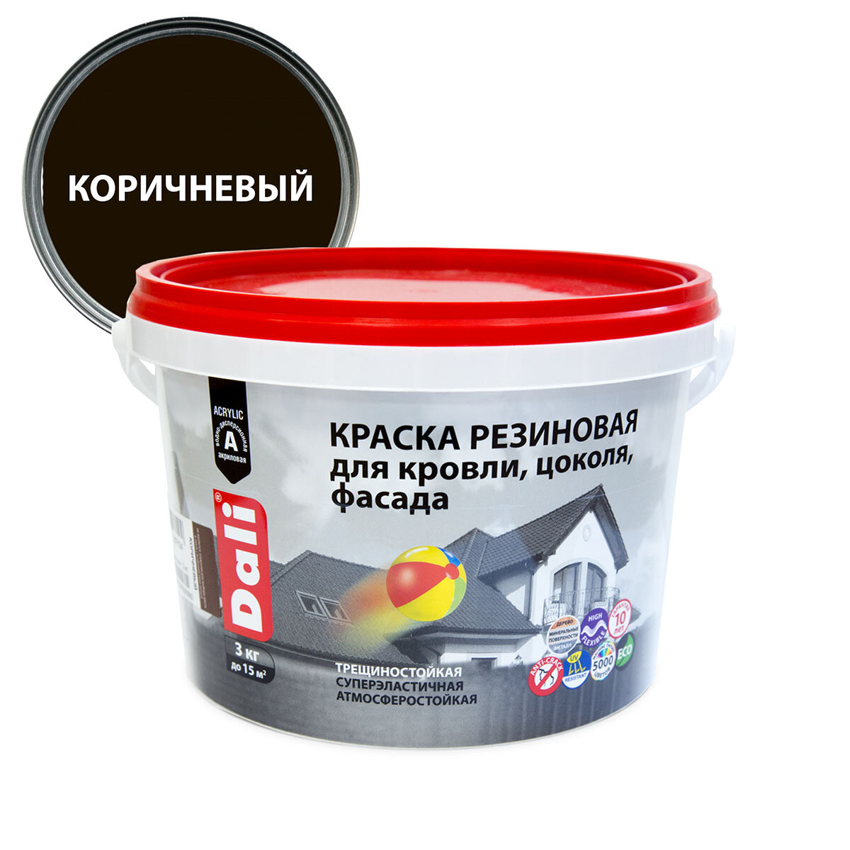 Dali / Дали краска резиновая трещиностойкая акриловая коричневый 3 кг