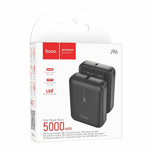 Внешний АКБ HOCO J96 Strider 5000 mAh, 1xUSB, 1xUSB-C, 2А, Li-Ion (черный) внешний аккумулятор hoco cj13 10000mah 1xusb 1xusb c 3а qc3 0 pd20w li ion розовый