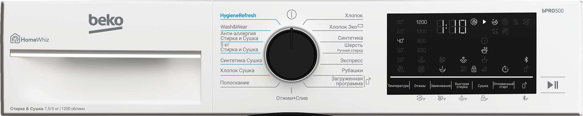 Стирально-сушильная машина Beko B3DFR57H22W, 7,5 кг, белый - фотография № 2